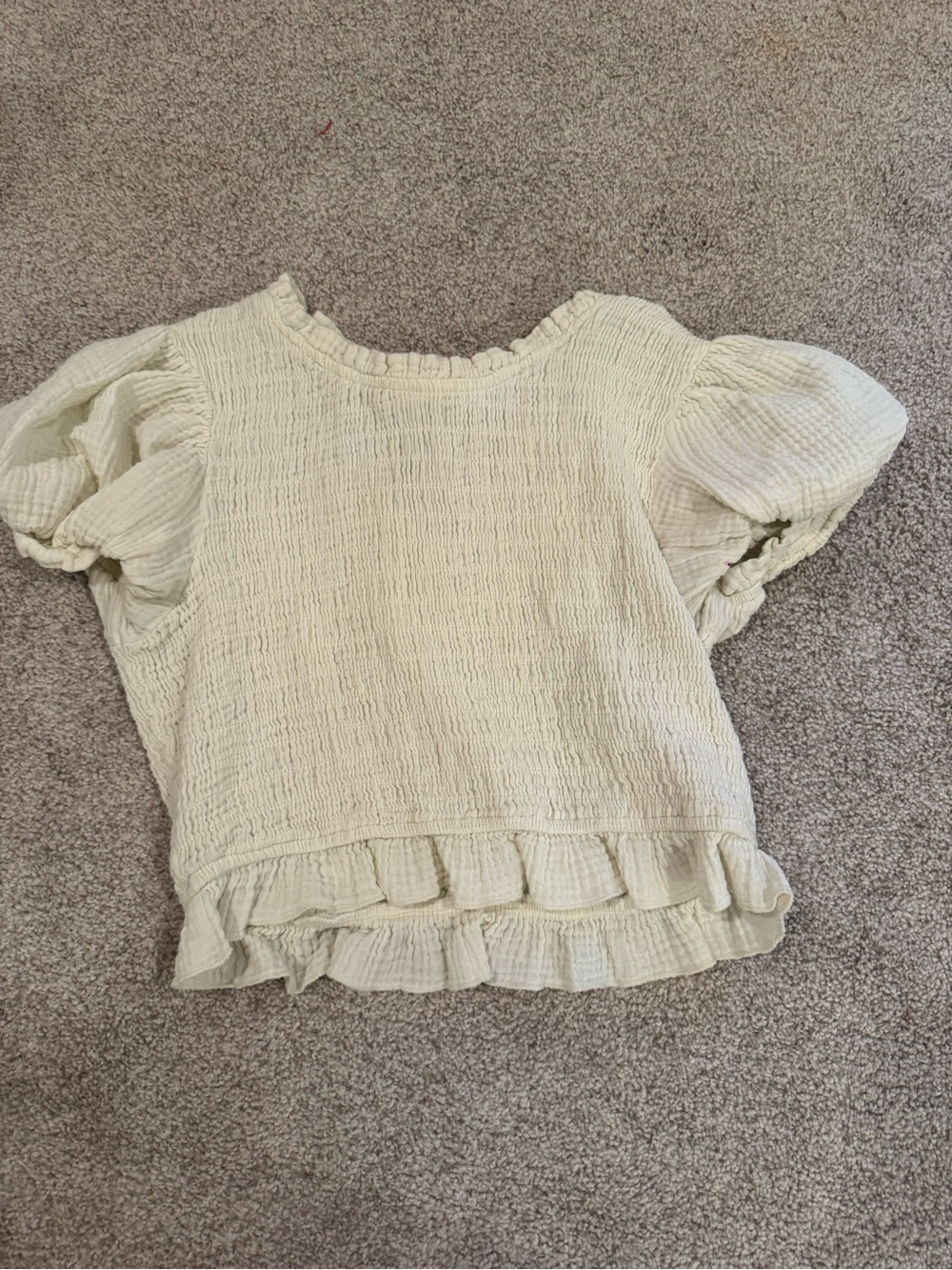 Listicle Cream Textured Puff-Sleeve Ruffle Top